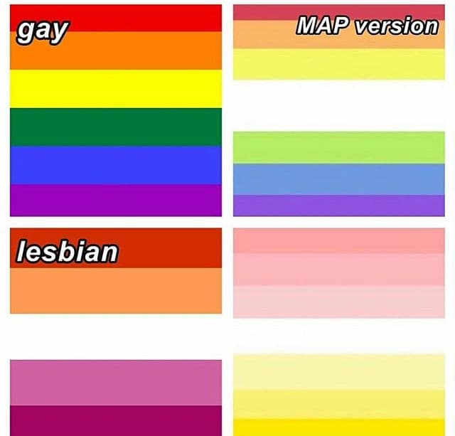 I pedofili (“MAP” sta per “persone attratte dai minori”) hanno creato la loro versione delle bandiere LGBT+