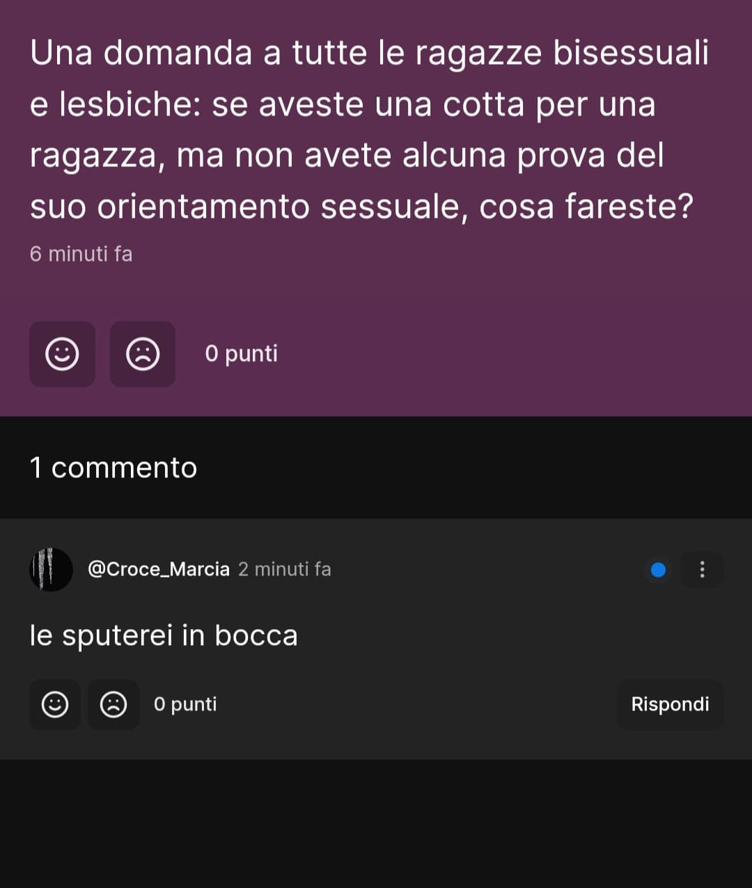 Livelli di schifo altissimi (riferito al commento)