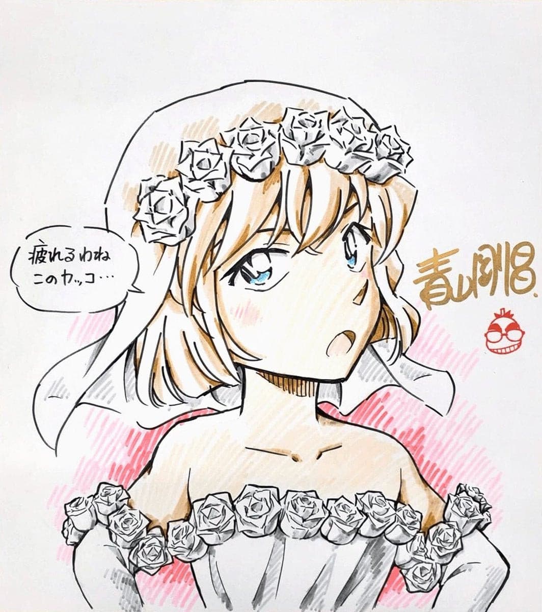 Haibara vestita da sposa disegnata da Gosho.
Il disegno è stato realizzato perché è stata la vincitrice del concorso "Donna più bella di Detective Conan."