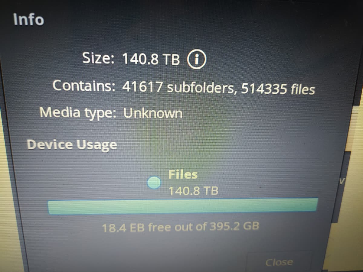 Ah beh, tutto normale avere 18 exabyte liberi in una partizione da 400 gb