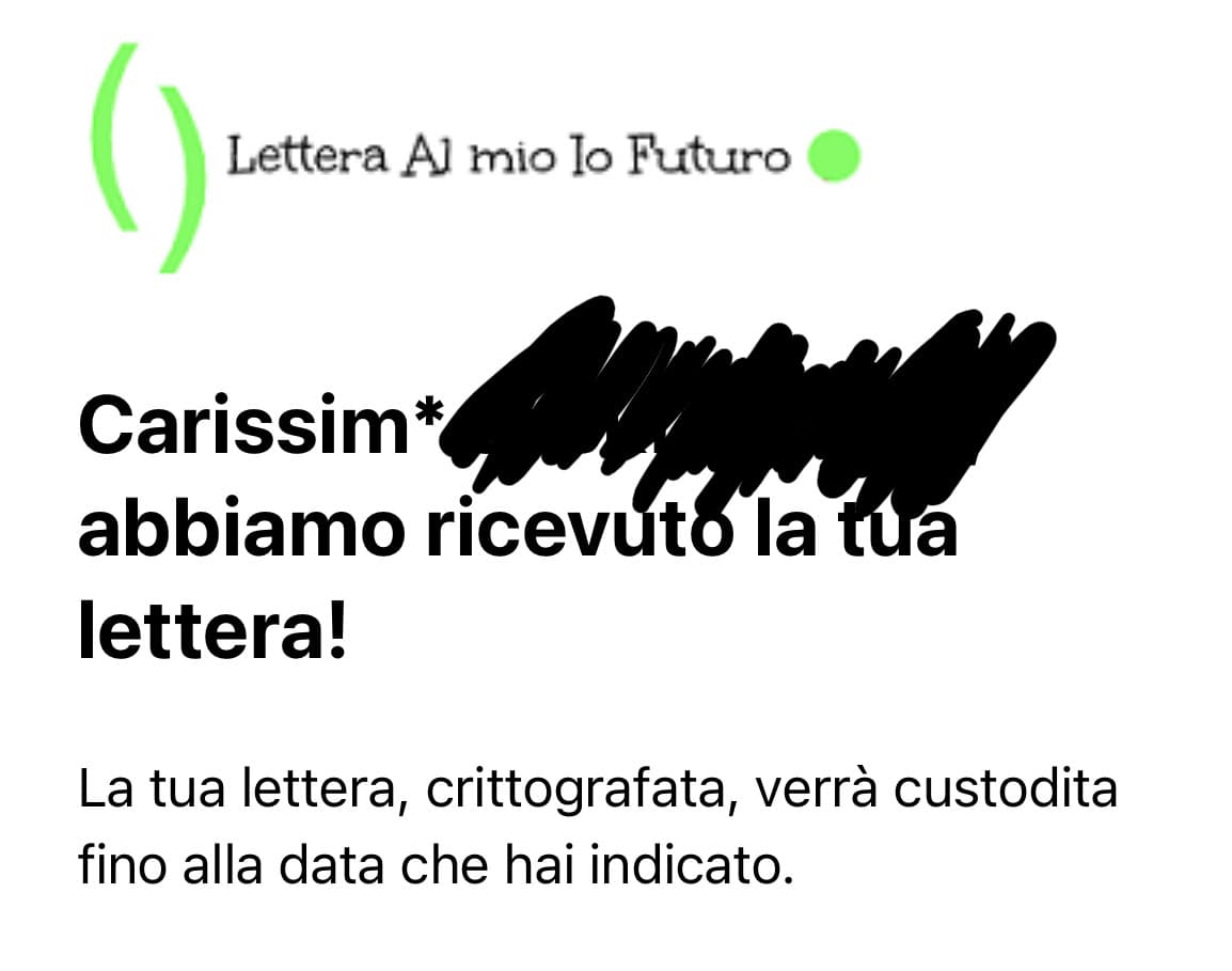 La lettera mi arriverà tra un anno esatto, è stato molto liberatorio scriverla. Se sarò ancora vivo la leggerò 