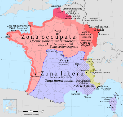 10 novembre 1942- La Germania nazista, a seguito dell'accordo dell'ammiraglio francese François Darlan per un armistizio con gli alleati, invade la Francia di Vichy.