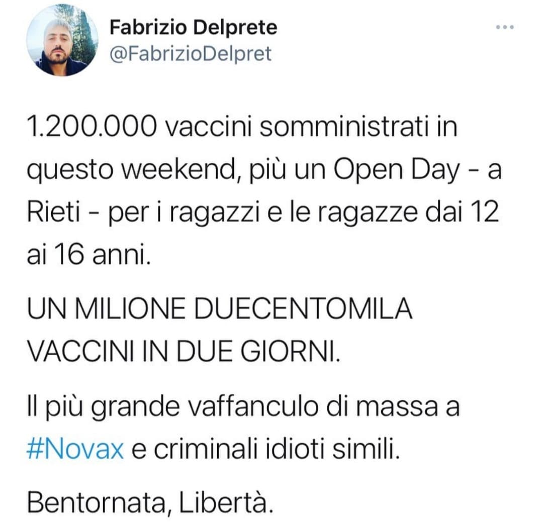 Spero vi siate già tutti/e prenotati per il vaccino ?. Non costa nulla e ci permetterà molto probabilmente di passare un'estate, un autunno e un inverno praticamente normali