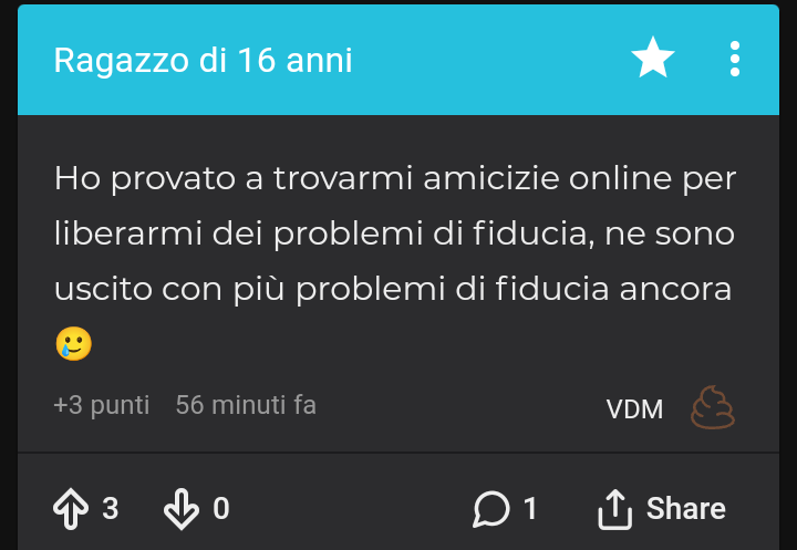 Un ragazzo che parla dei suoi traumi: *non viene cagato* Si parla di figa: 50+ commenti...bah sto sito