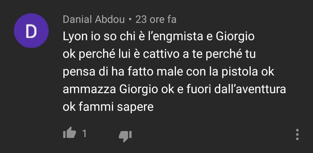 stavo guardando le storie su youtube e mi sono imbattuta su lyon e ho trovato sto commento lmaoo