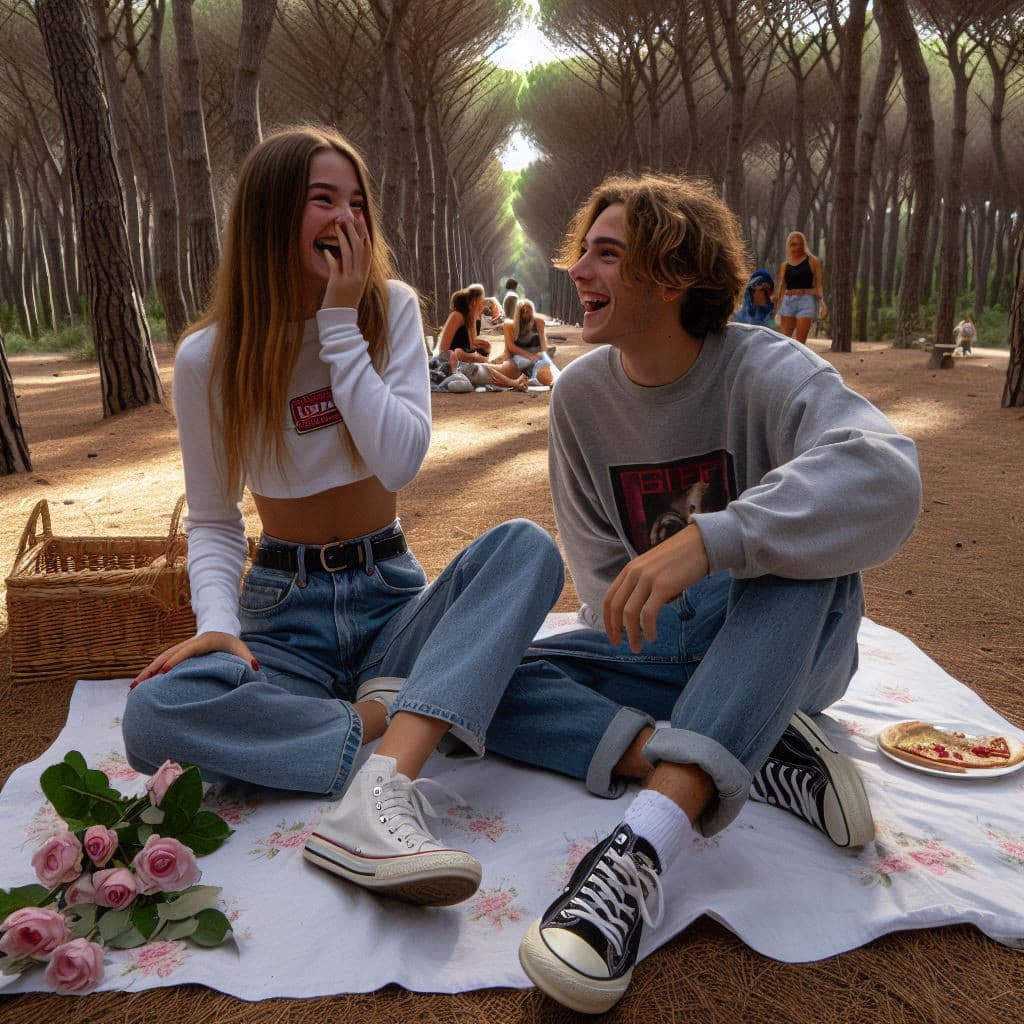 due giovincelli eterosessuali in un picnic in pineta 