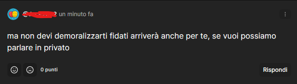 ragazza: parla della sua sfera personale e delle sue insicurezze
average utente: 