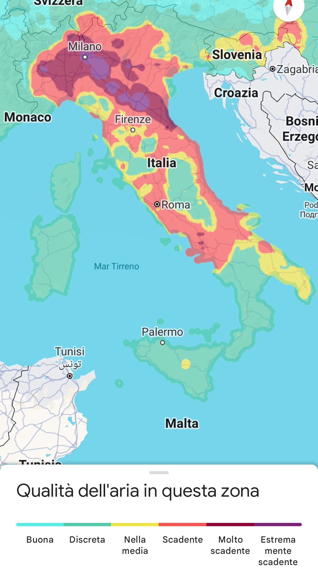 Qualità dell'aria oggi in Italia 