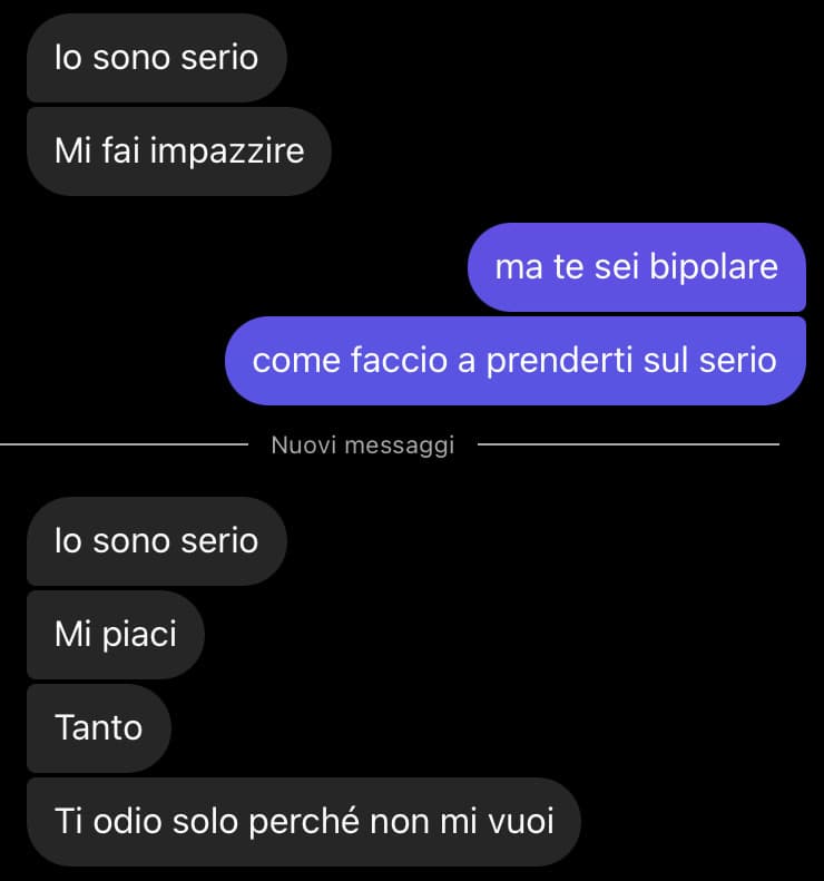 Collega di uni. Personaggio surreale. Letteralmente ieri mi ha detto che mi ODIA 