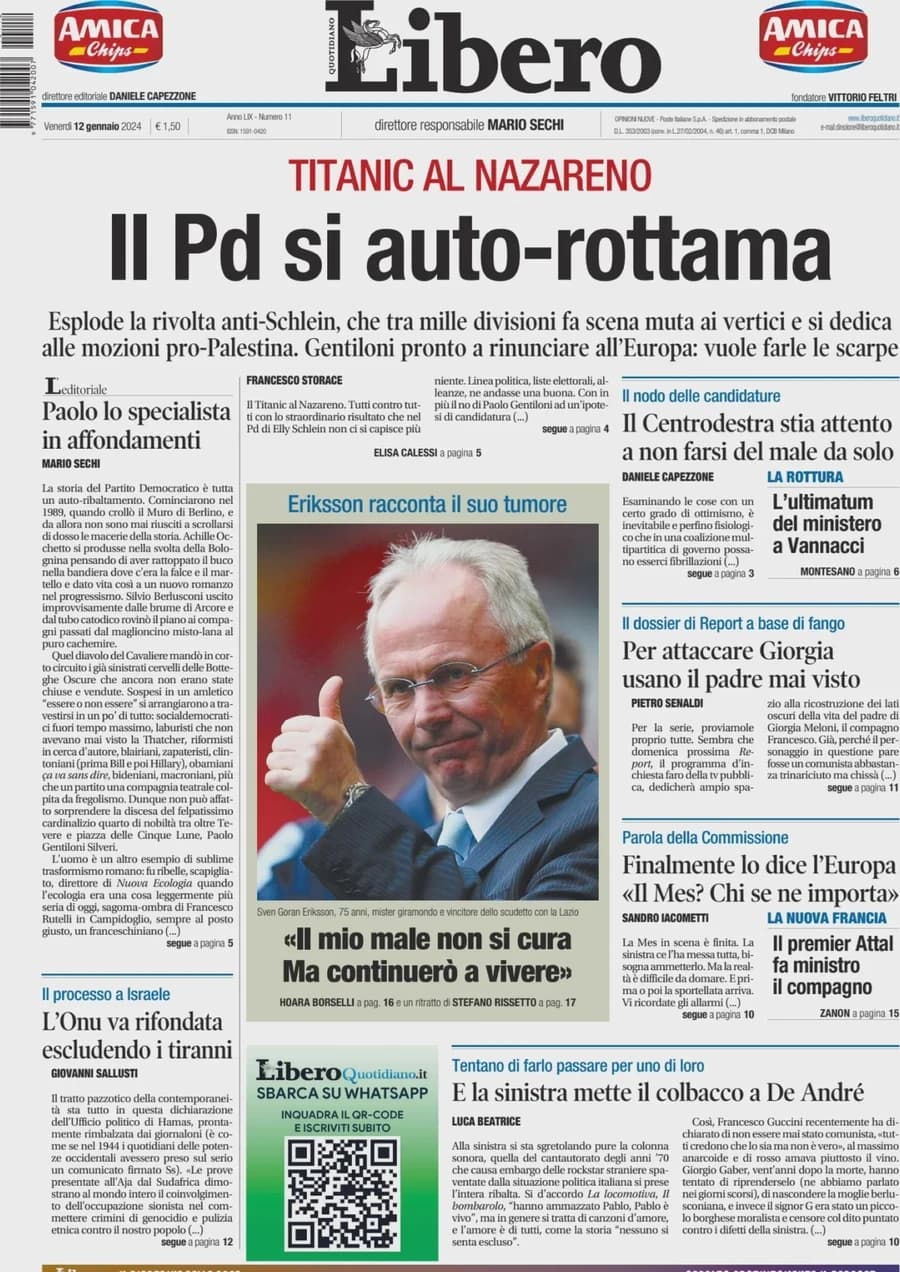 Per la rubrica del Libero Quotidiano: la prima pagina di oggi!