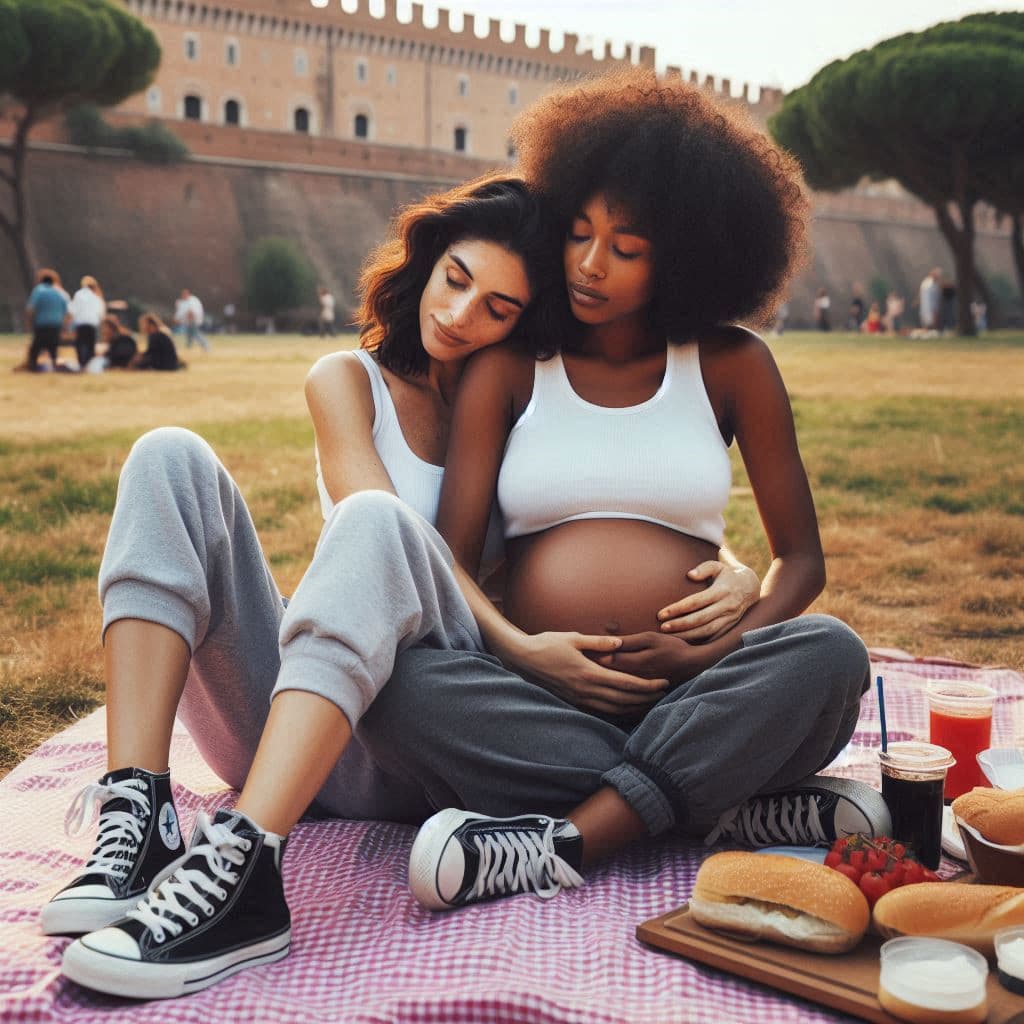 giovane coppia fa un picnic in un parco