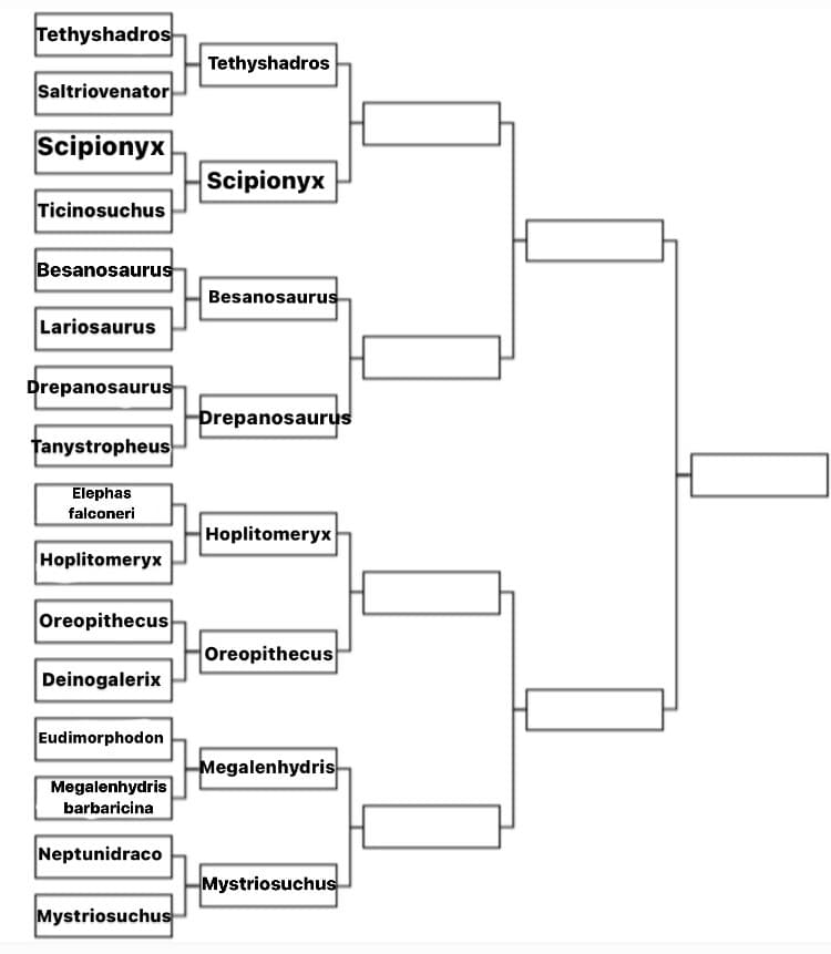 Vi ringrazio per aver fatto vincere il Drepanosaurus, ma ora: la Capra a 5 corna Hoplitomeryx o la simia toscana Oreopithecus?