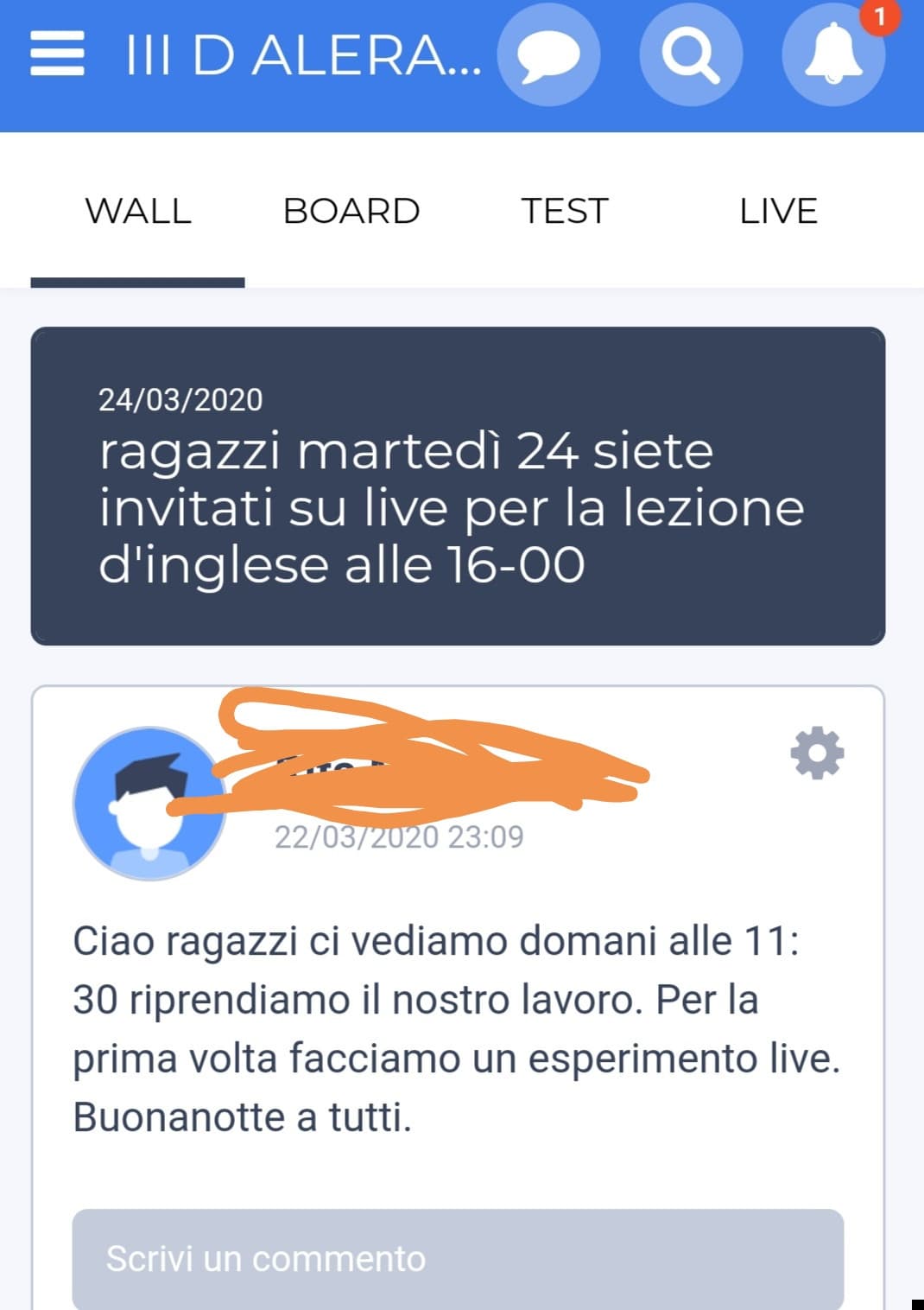 È un app dove si faranno videolezione e si mandano compiti. È ieri mi si sono rotti gli occhiali, domani spero che l'ottica sta aperta così mi compro gli occhiali nuovi, ma! Ci vorrà tempo (di sicuro). Quindi non farò le videolezioni finché non avrò gli oc