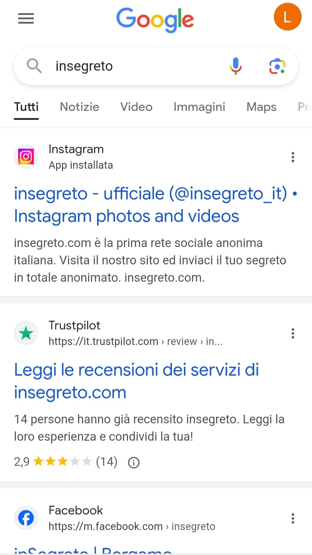 Se cerco Insegreto su Google non mi esce più, succede anche a voi?