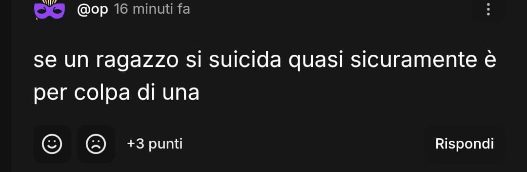 secondo sta qua la depressione, una malattia molto seria ha come causa (sempre) una ragazza, mica le cause possono essere molteplici e complesse 