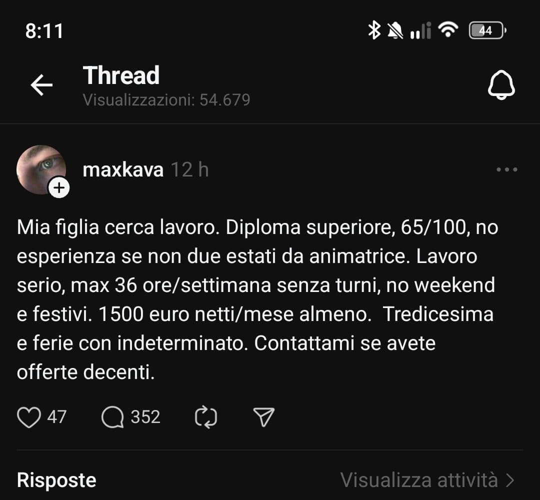 Nei commenti di questo post dicono che pretende troppo ma secondo me ci sta come richiesta