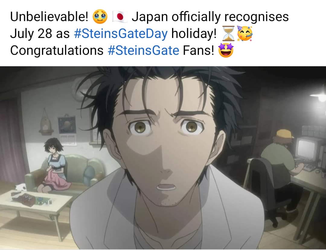 Oggi è ufficialmente il giorno di Steins; Gate, MUAHAHAHAHAHAH, questa è sicuramente opera dell'Organizzazione. El Psy Kongroo