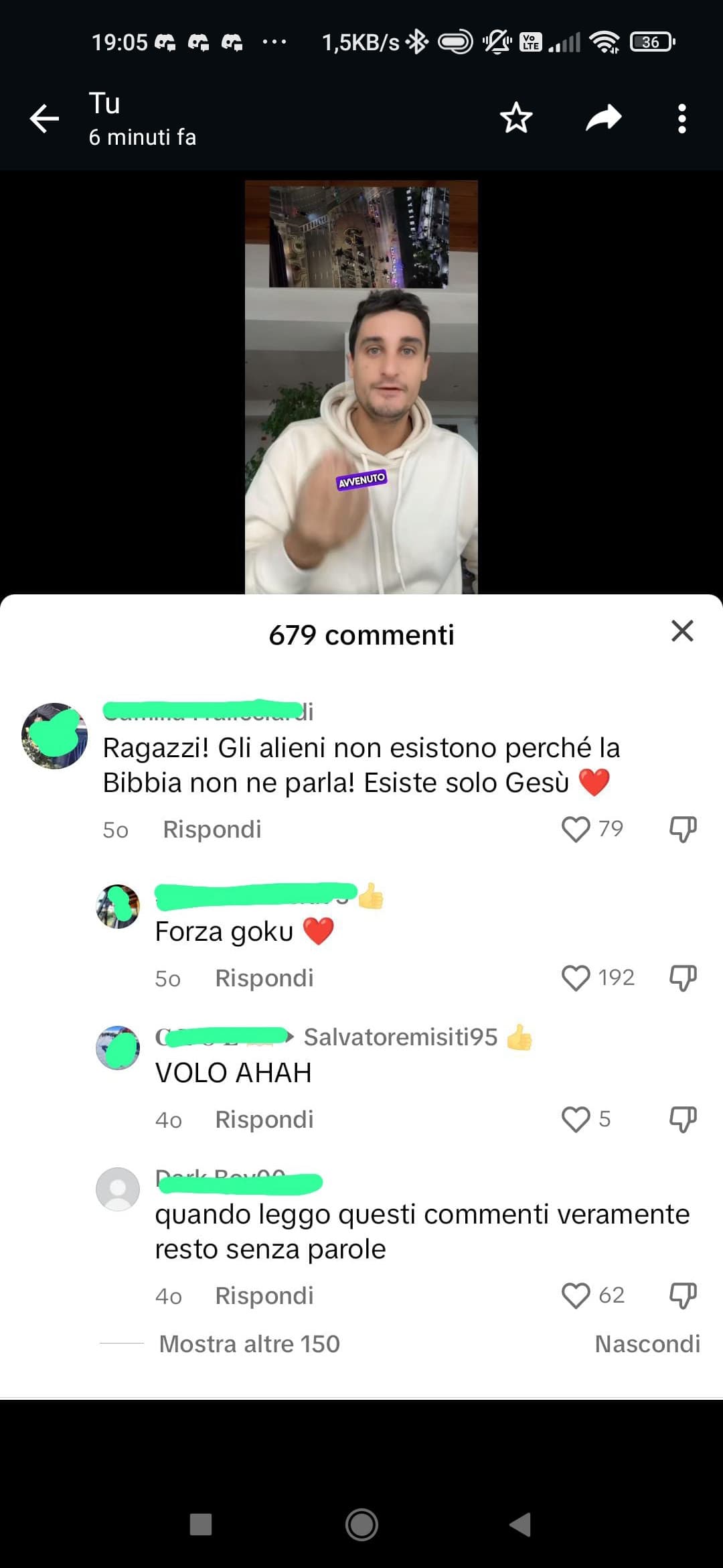 I commenti che troco sotto un video che parla di un avvistamento di alieni a Miami