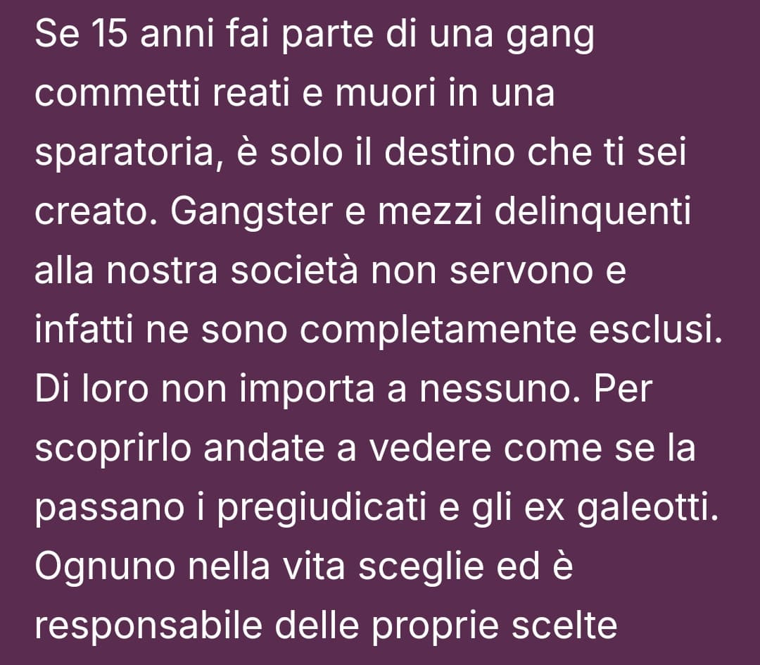 A me questa cosa fa paura... ho letto persino dei commenti su Instagram del tipo: "ma finché si scannano tra loro che ci fa?"