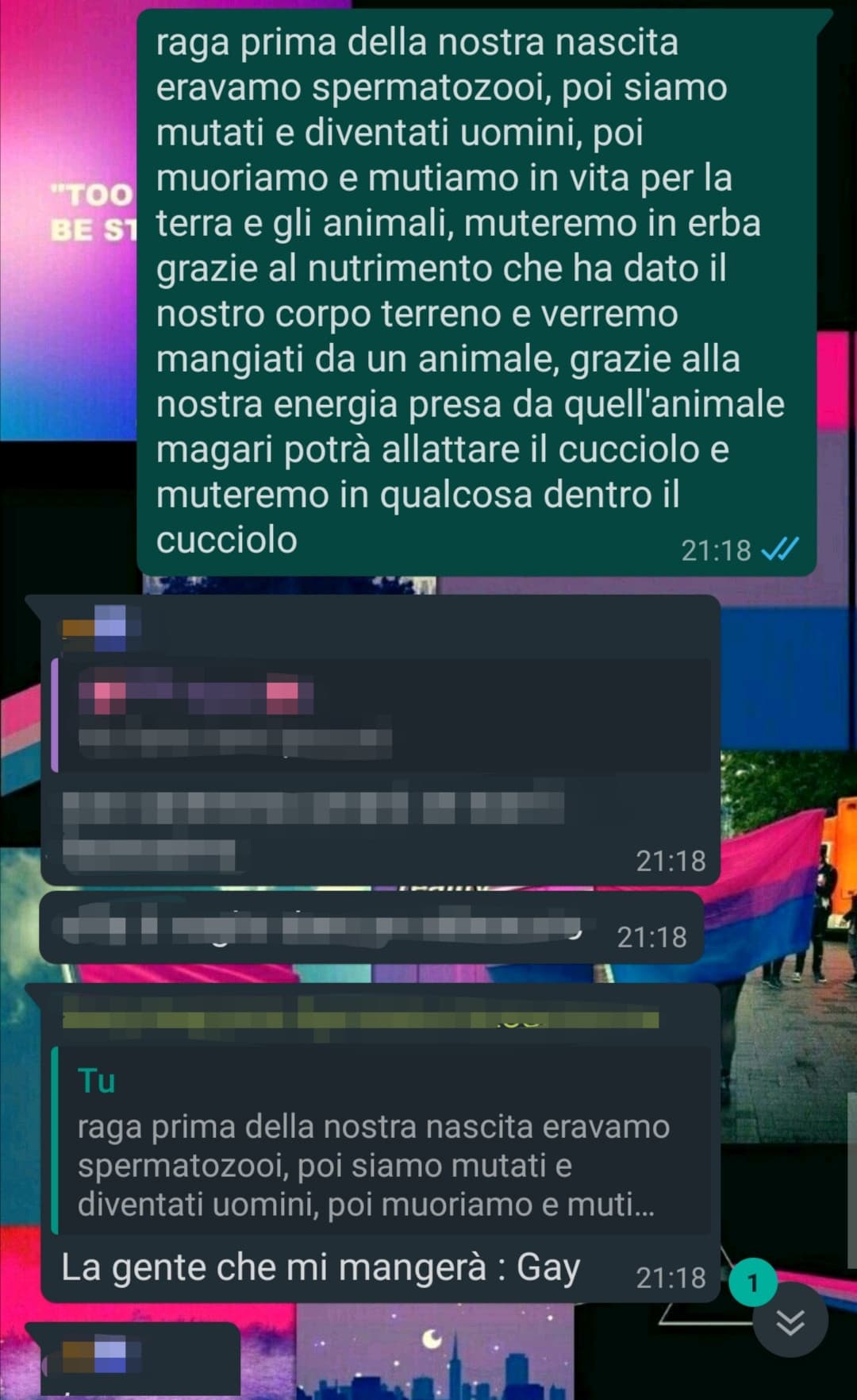 *continuano a parlare di altre cose, nonostante volessi comfortarli perché erano preoccupati di cosa ci fosse dopo la vita*