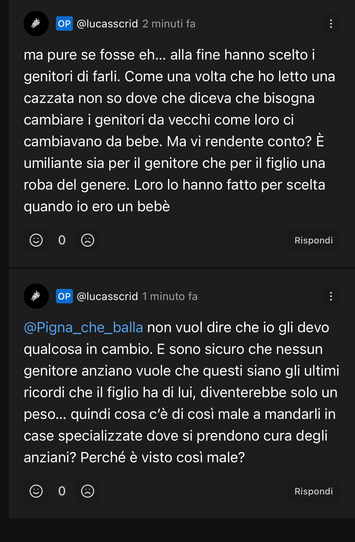 voglio sentire le vostre opinioni 