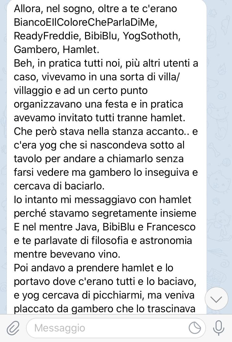 Ragazzi vi prego di leggerlo, l’hamletismo da alla testa a tutti. UN NOSTRO FEDELE HA SOGNATO QUESTO