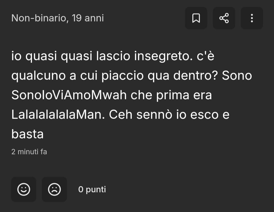 immagina denigrare una ragazza dandole della nazista e della femcel solo perché ti ha rifiutato per poi chiederti piangendo se piaci a qualcuno 💀