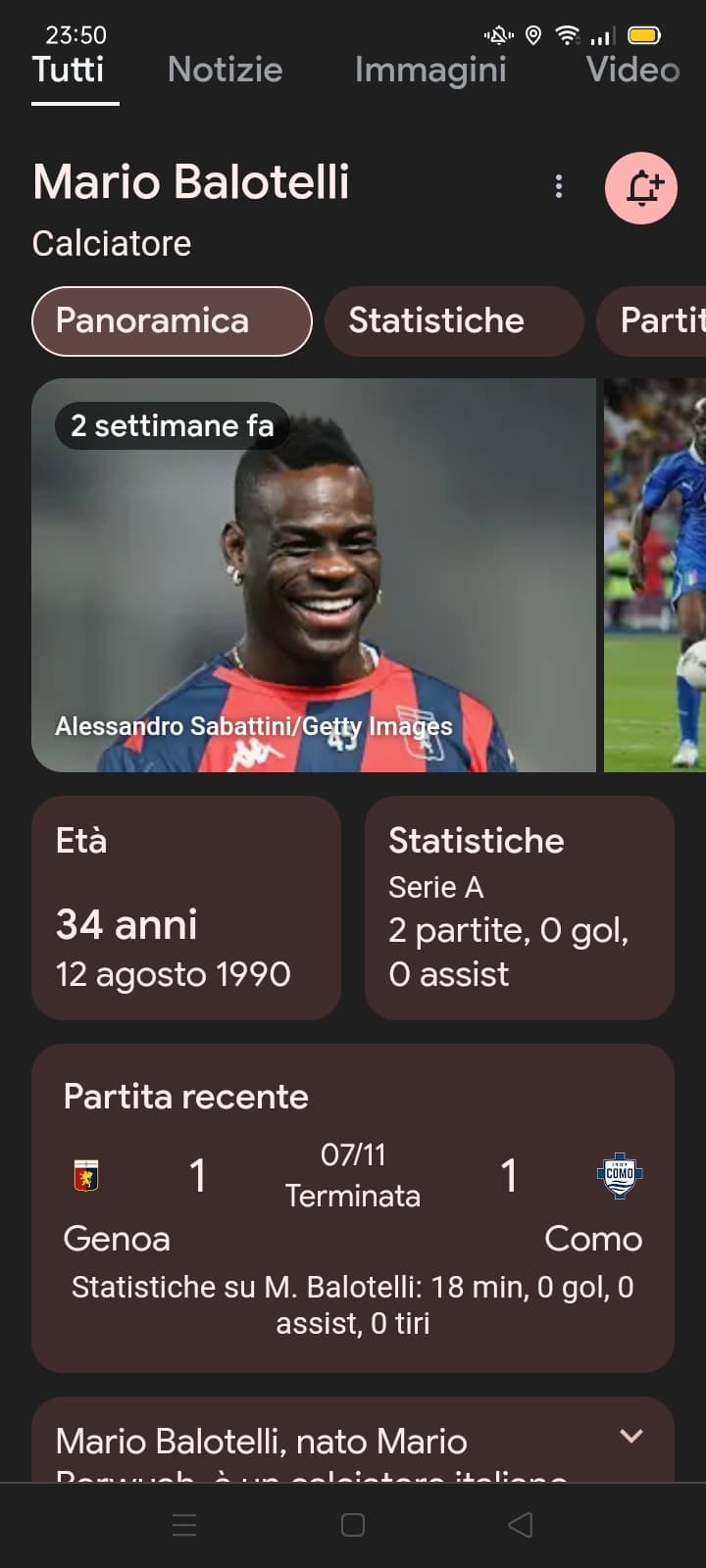 Mi fa strano che Balotelli abbia solo 34 anni, cioè lo si conosce da una vita, cioè probabilmente gioca da quando andavo ancora alle elementari 