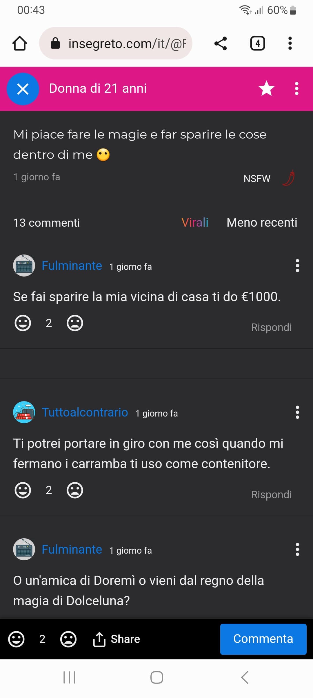 C'è qualcuno che si diverte a mettere non mi piace senza motivo. Vorrei vedere che abbiamo scritto per mettere non mi piace 🤦‍♂️