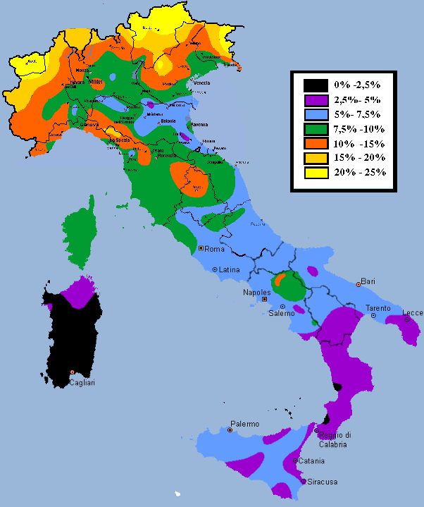 Quali considerazioni possiamo trarre dall'analisi di questa mappa che ci mostra la diffusione dei capelli biondi nel nostro italico paese?