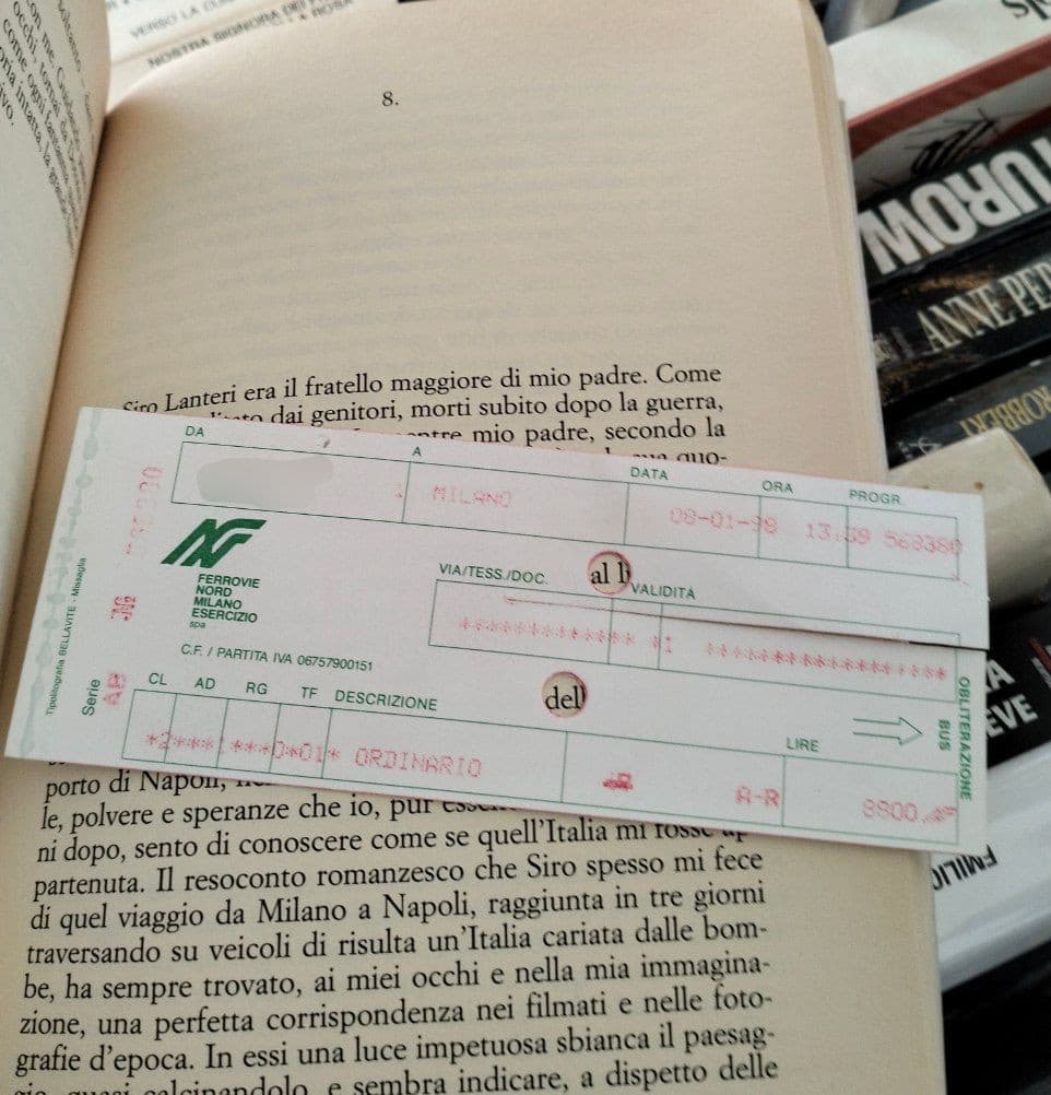 biglietto del treno del '98 trovato in un libro al Libraccio. è così bellino