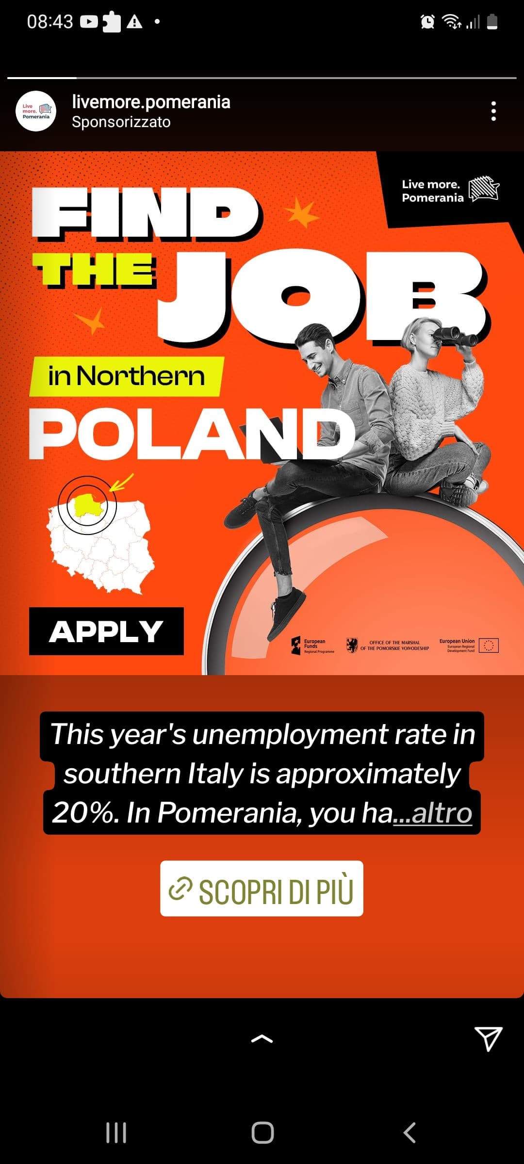 Pubblicità che mi consiglia di andare a lavorare in Polonia