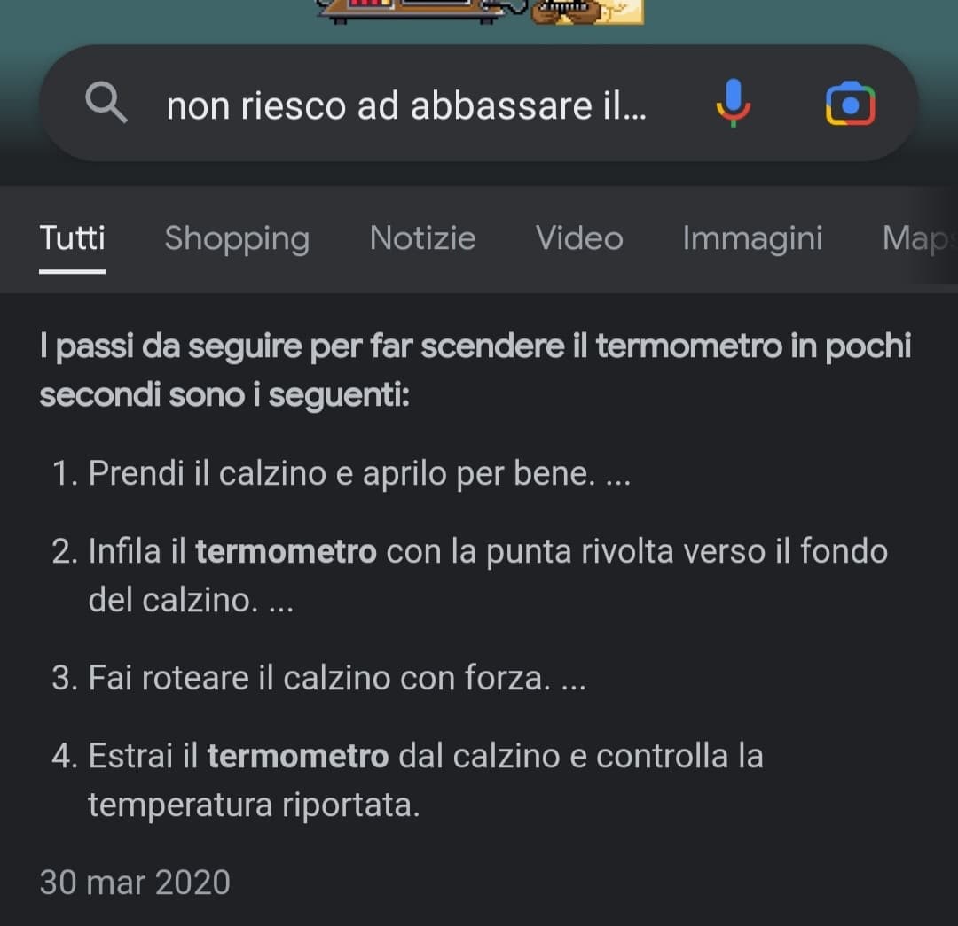 Ciiiao, funziona. Praticamente non riuscivo ad abbassare il termometro, e questo trucchetto ha funzionato. Non ci credevo 