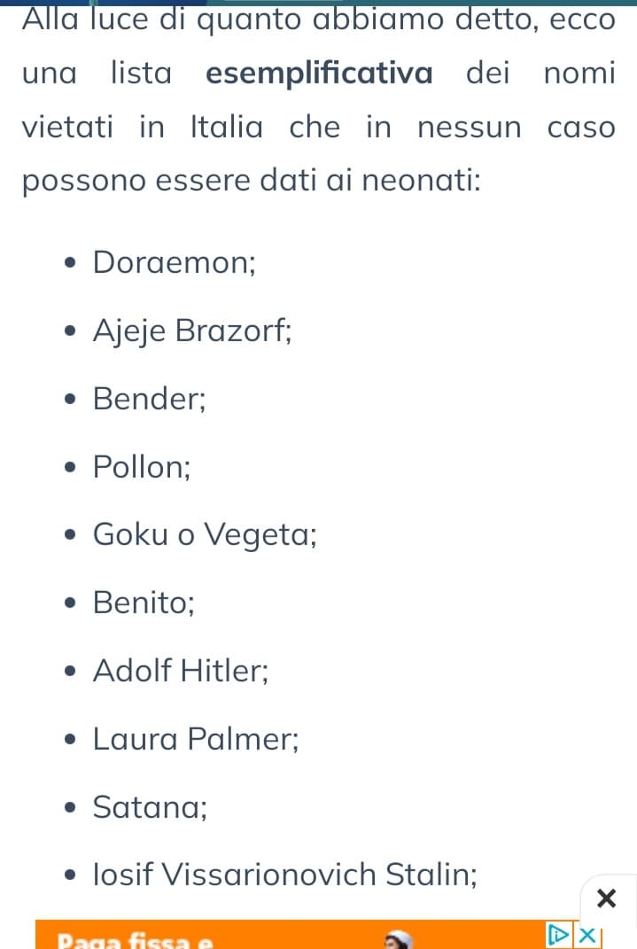 Nomi che non puoi dare al tuo bambino