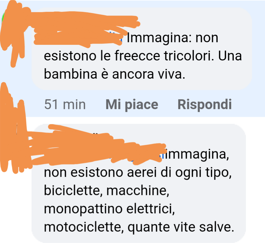 Avevo scritto sulla bambina morta a torino per via dell'aereo su come fosse assurdo che ci sia gente che voglia colpevolizzare il pilota