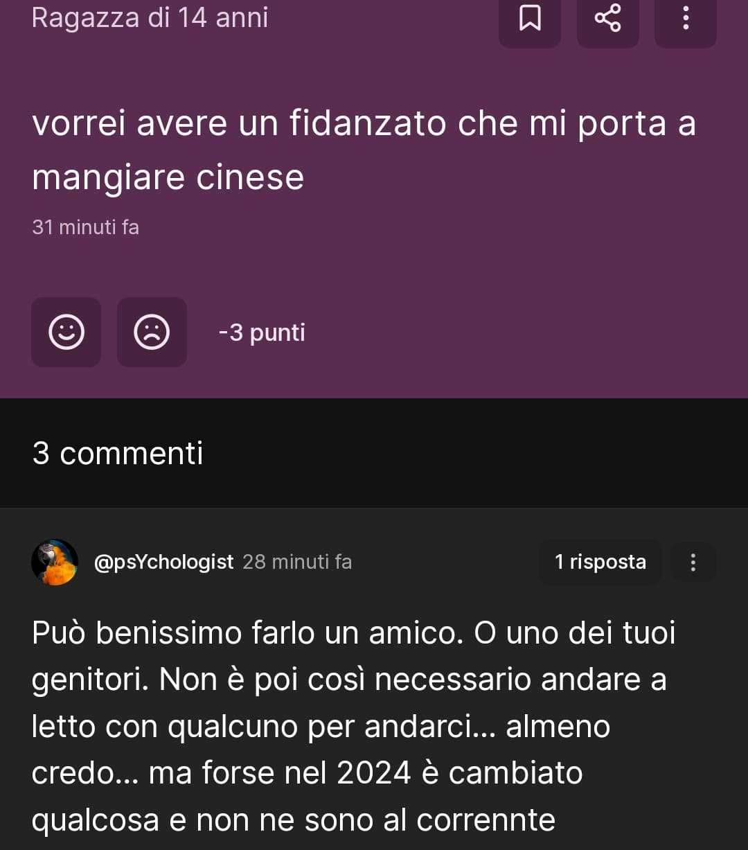 bisognerebbe anche capire che avere un fidanzato non vuol dire solo fare sesso, avere un fidanzato vuol dire condividere esperienze, momenti, 