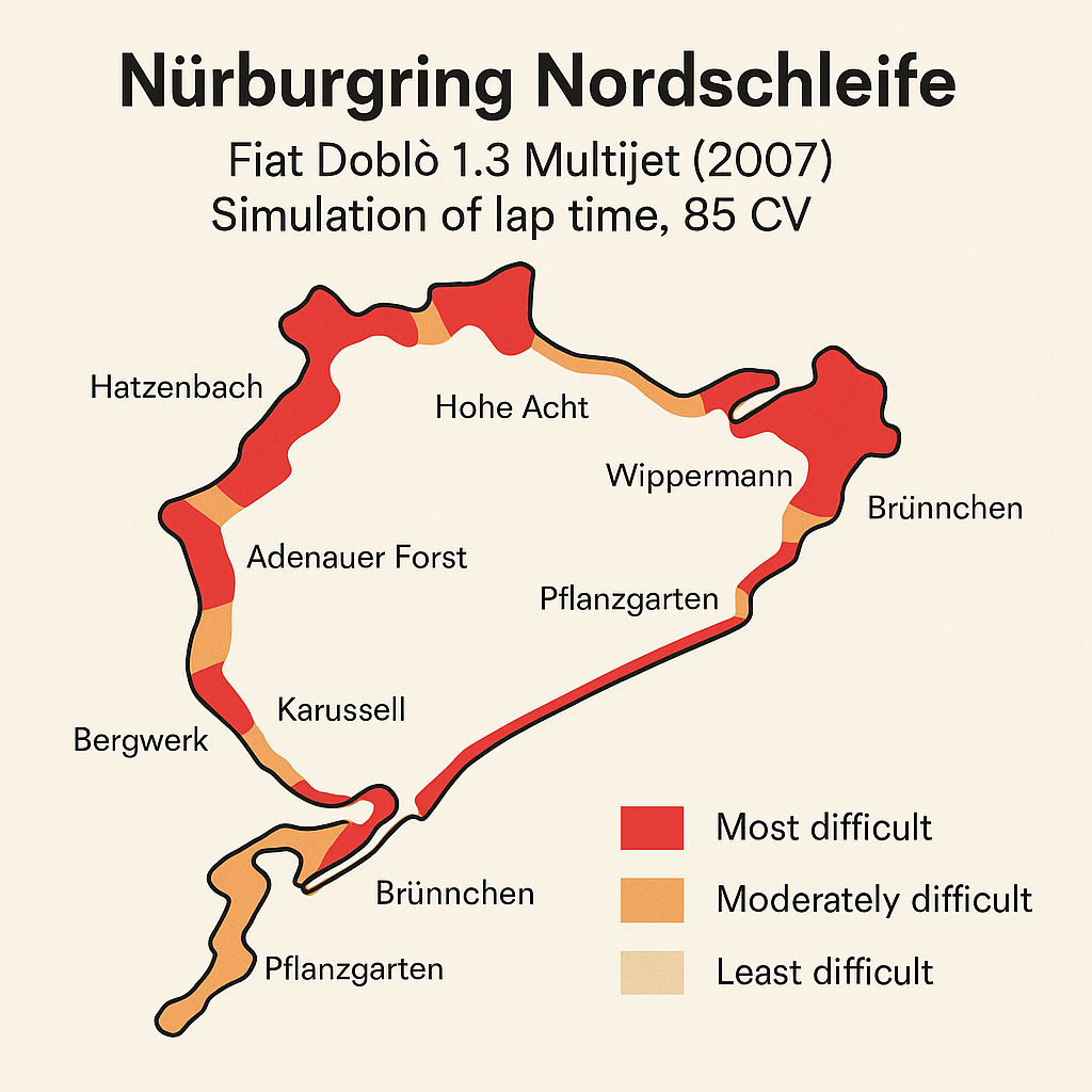 Mappa utile alla donna di 23 anni che ha un Doblò, qualora volesse fare un giro al Nordschleife