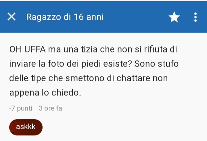 Di solito non mi piace condividere chat tra gli utenti (visto che non mi interessa condividere le mie discussioni), però questa mi ha fatto ridere e volevo condividere questa perla?