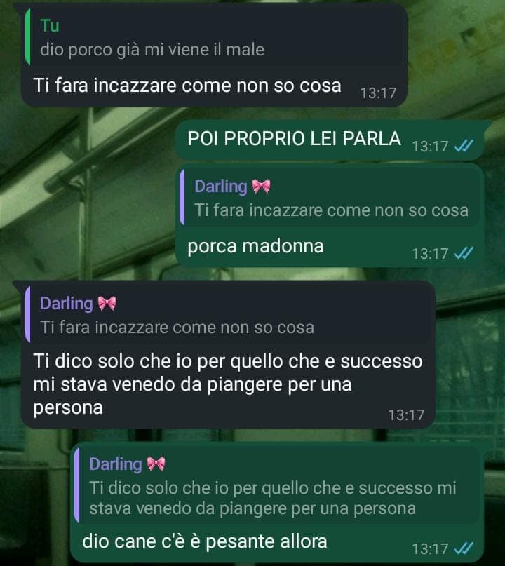 onestamente ho paura per domani perché se lei stava per piangere per una persona allora siamo a livelli molto gravi💀