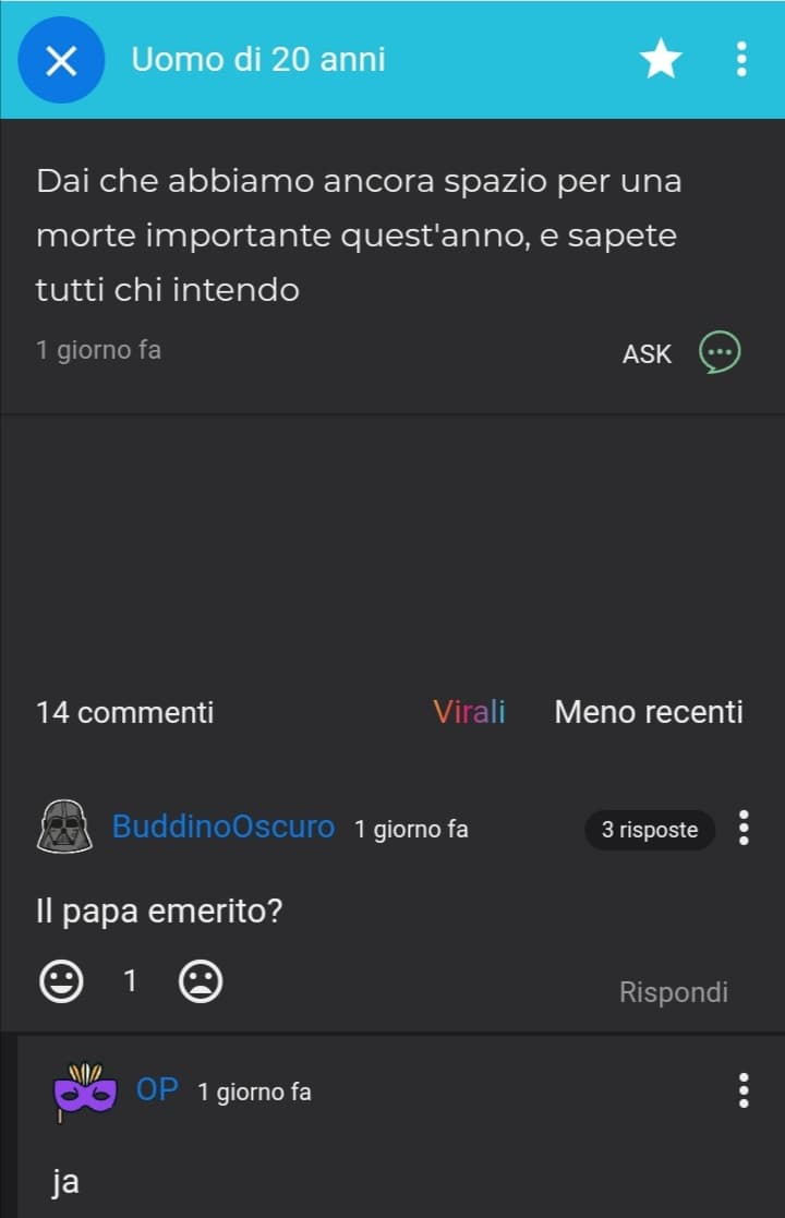 Ho appena sentito che è morto il papa. E ieri avevo letto questo. Gliel'ha buttata... devo aggiungere altro? 