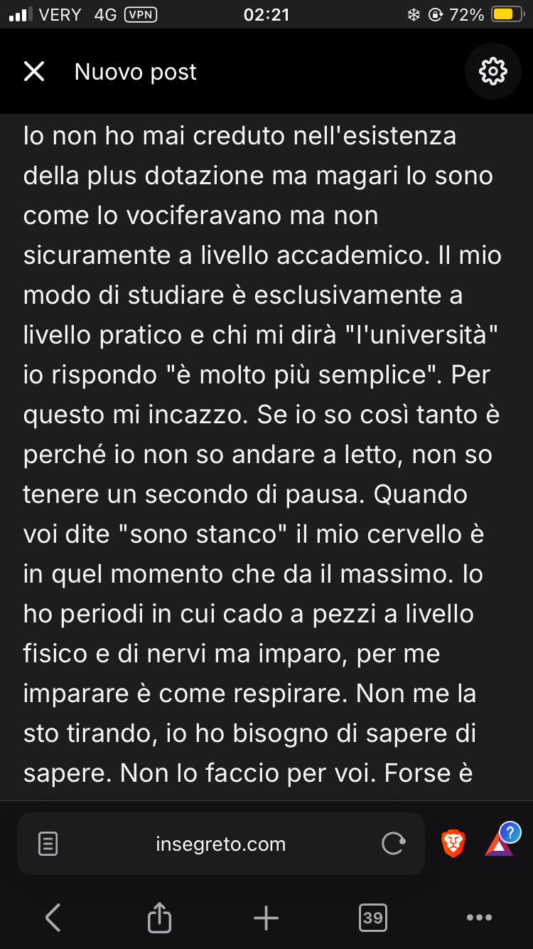 Non so perché voglio dimostrare, so perché se so di non sapere qualcosa a letto non riesco a dormire. Ho letteralmente attacchi di panico.
È diverso.