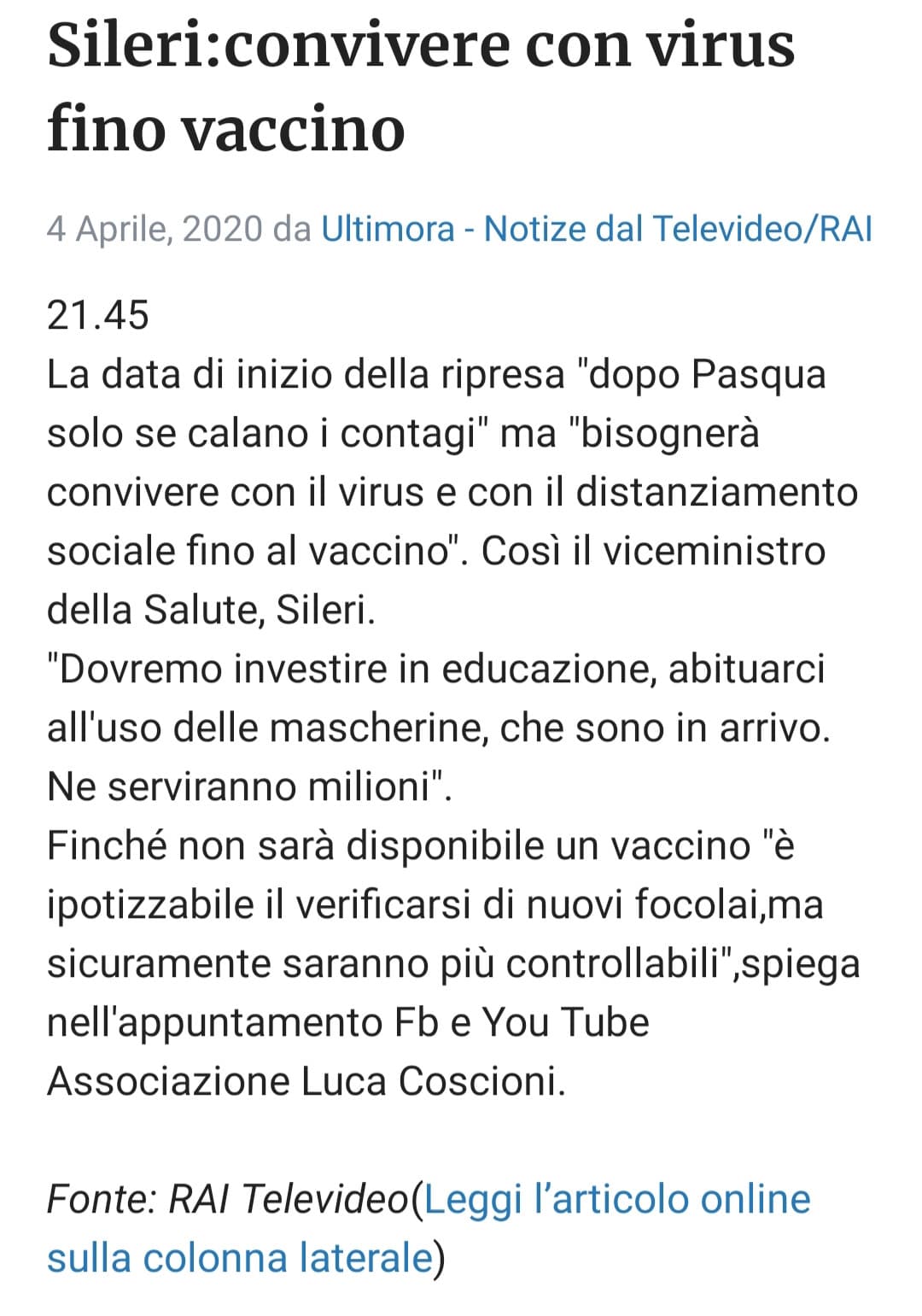 Scordiamoci pure le manifestazioni pubbliche, gli eventi, le feste ecc. per un bel po' di mesi 