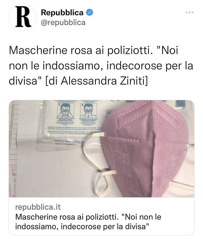 Tanto scaldalo per delle mascherine di color rosa?? Belin è un colore, dimostrate di essere dei veri poliziotti con i fatti. Già con questo hanno dimostrato di non essere degni di mettere la divisa. 