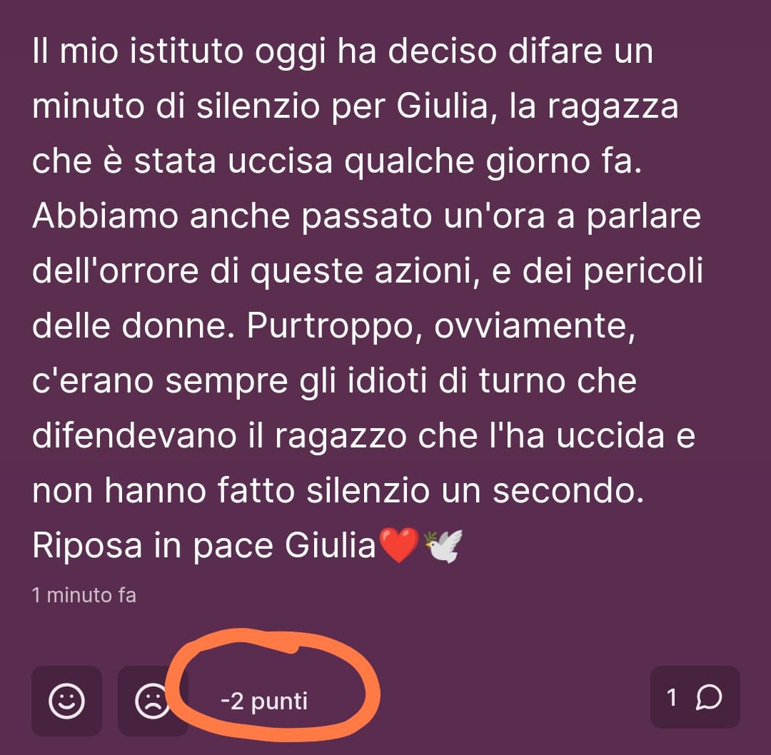 Vorrei sapere chi sono queste due persone che hanno messo dislike a un post su una ragazza che è stata uccisa