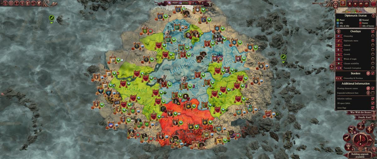 Screenshots della mia campagna con Vlad Von Carstein, dove cerco di vassallizzare tutti i conti elettori dell'Impero per essere incoronato imperatore.