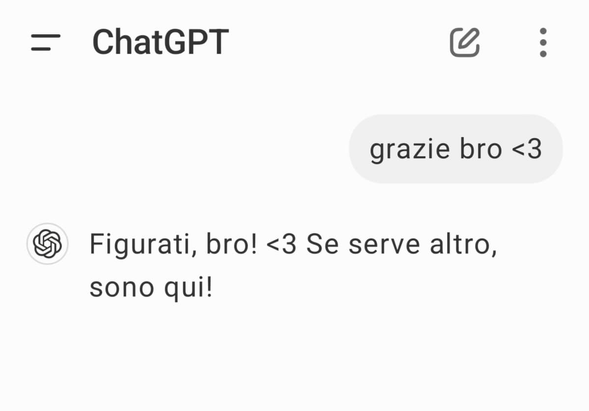 non io che ringrazio sempre chat gpt ogni volta che gli chiedo qualcosa