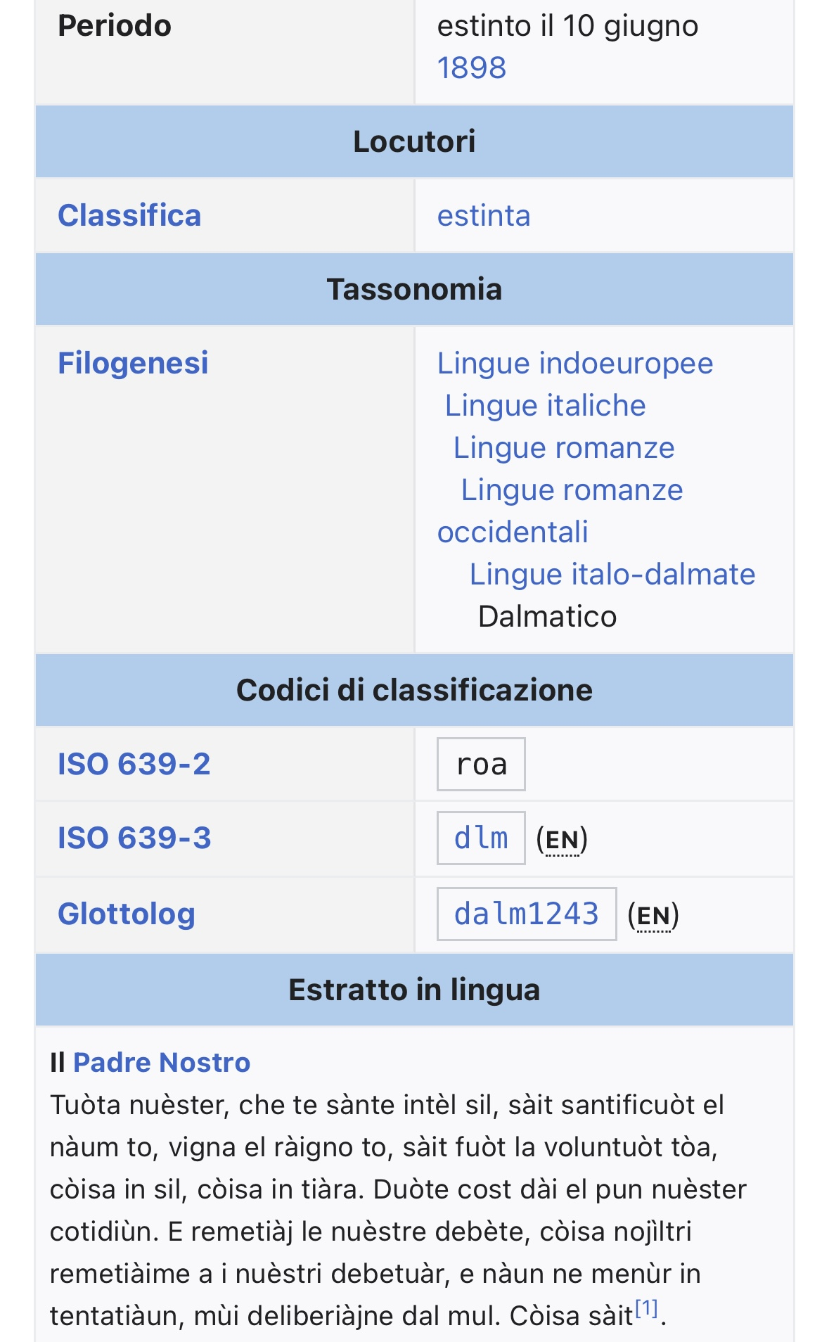 Un peccato che la lingua dalmatica