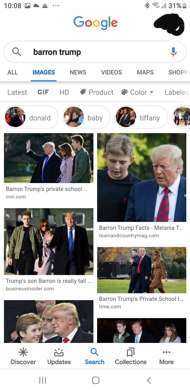 Se cerchi Barron Trump su Google, ti escono queste immagini (e altre con suo padre):