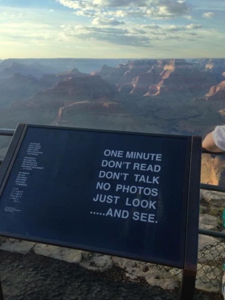 “Per un minuto, non leggere, non parlare, non fare foto. Solo alza la testa... e ammira” 
Grand Canyon ?? 