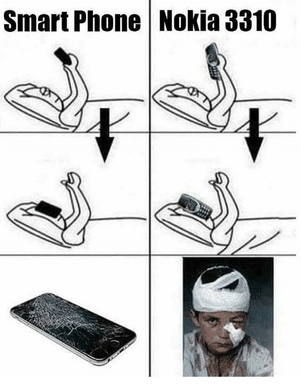 I NOKIA MUHAHAHAHA INDISTRUTTIBILE 
Una volta mi è caduto del letto a due piani , scontrandosi con la scusa ,la maniglia e dell’armadio .  0 neanche un segnetto . Mi cade l’iphone (Dotato di vetrino ) da giuro 20 cm 2 0 CM è il vetro si spacca in due . Va